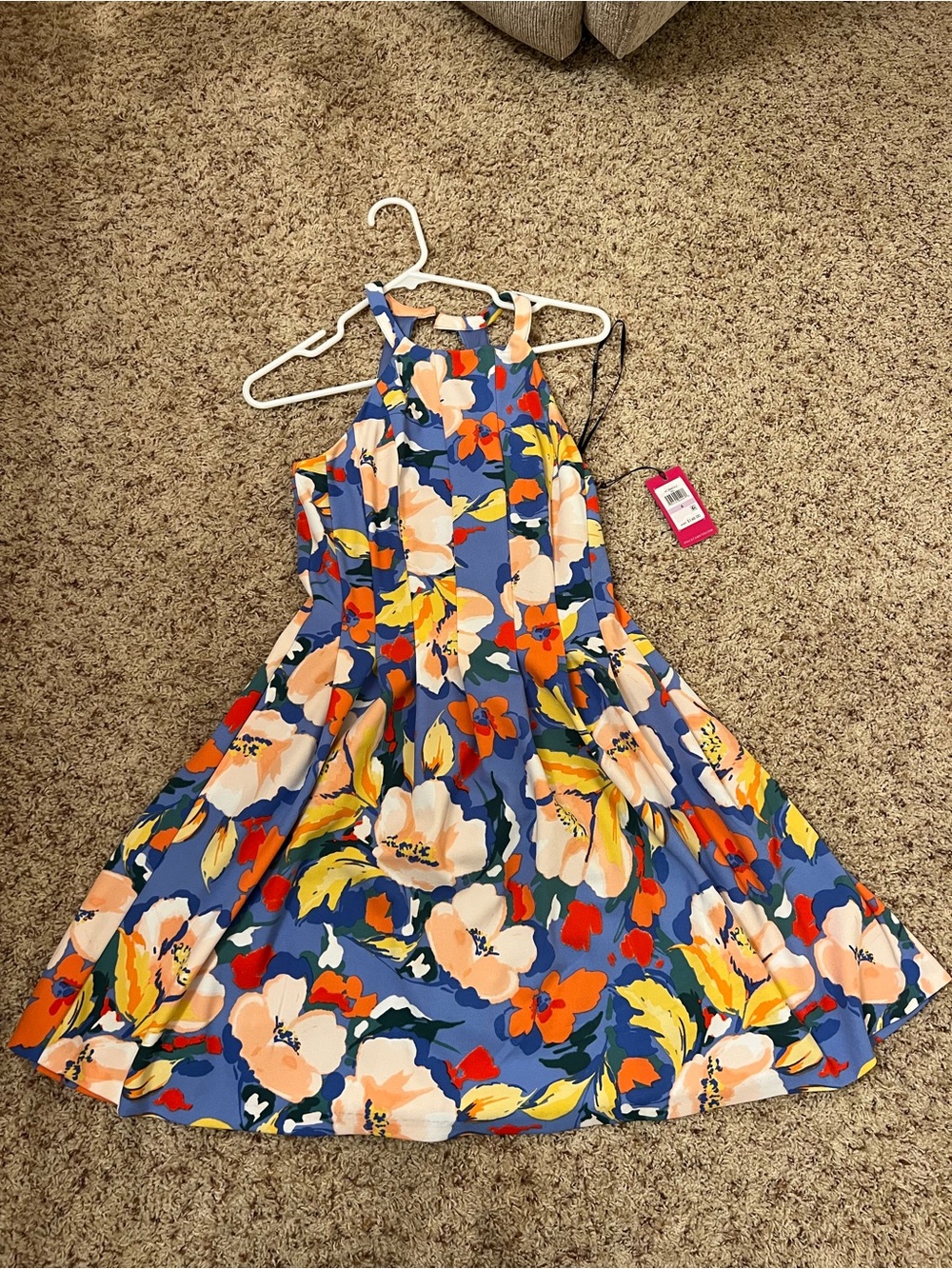 Vince Camuto Blue Floral Halter Fit Flare Dress 6 NWT